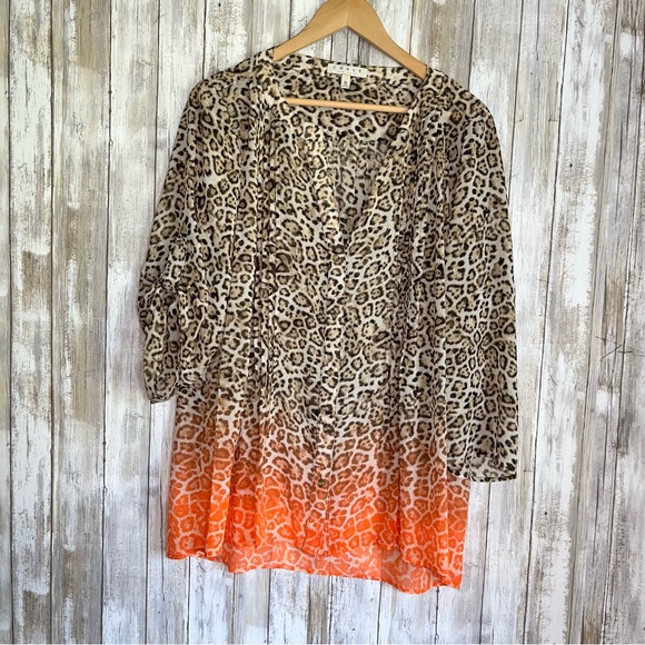 Chaus Leopard Ombré Orange Button Up - Picture 1 of 5
